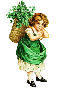 a girl with a basket of shamrocks